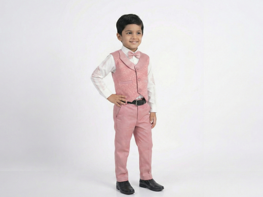 Boys 4-Piece Dusty Pink Formal Vest Suit Set – Elegant Wedding & Special Occasion Outfit (Toddler to Big Kid)